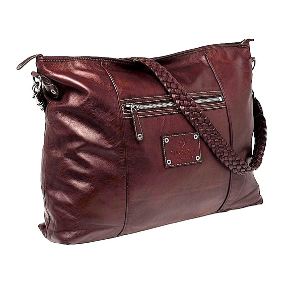 MGUCCI Leather Top Zip Overnight Travel Laptop Work Messenger Bag w/ Woven Strap - Picture 2 of 16